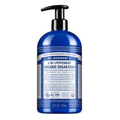 Dr. Bronner&#39;s - Organic Sugar Soap (Peppermint, 24 Ounce) - Made with Organic Oils, Sugar Shikakai Powder, 4-in-1 Uses: Hands, Body, Face Hair, Cleanses, Moisturizes Nourishes, Vegan