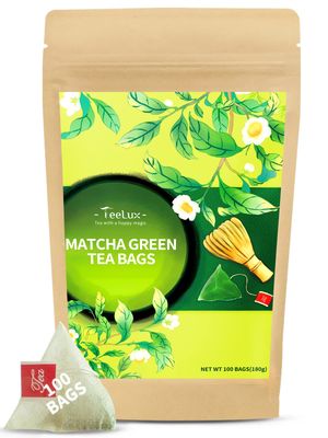 TeeLux Matcha Green Tea Bags, Classic Premium Japanese Matcha Sencha Green Tea, Super Antioxidant, Zero Calories, Caffeinated, 100 Count