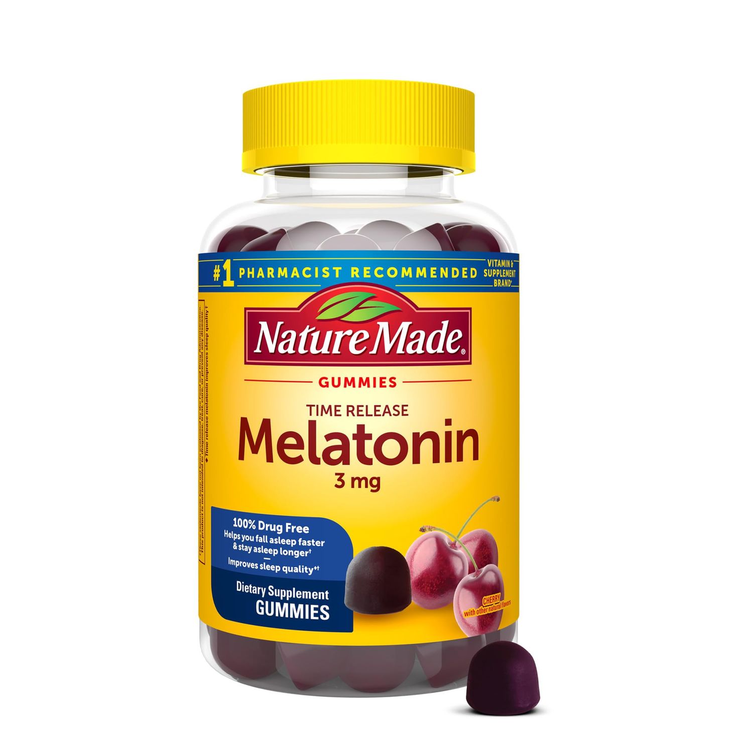 Nature Made Time Release Melatonin 3mg Gummies, 100 Drug Free Sleep Aid for Adults, 60 Melatonin Gummies, 60 Day Supply