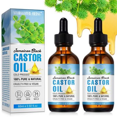 WHLH WELL-BEING Jamaican Black Castor Oil, 2PCS Organic Pure Castor Oil, Massage Oil, Essential Oil, Nourishing Oil for Face Body Hair Skin Eyelashes Eyebrows Beard