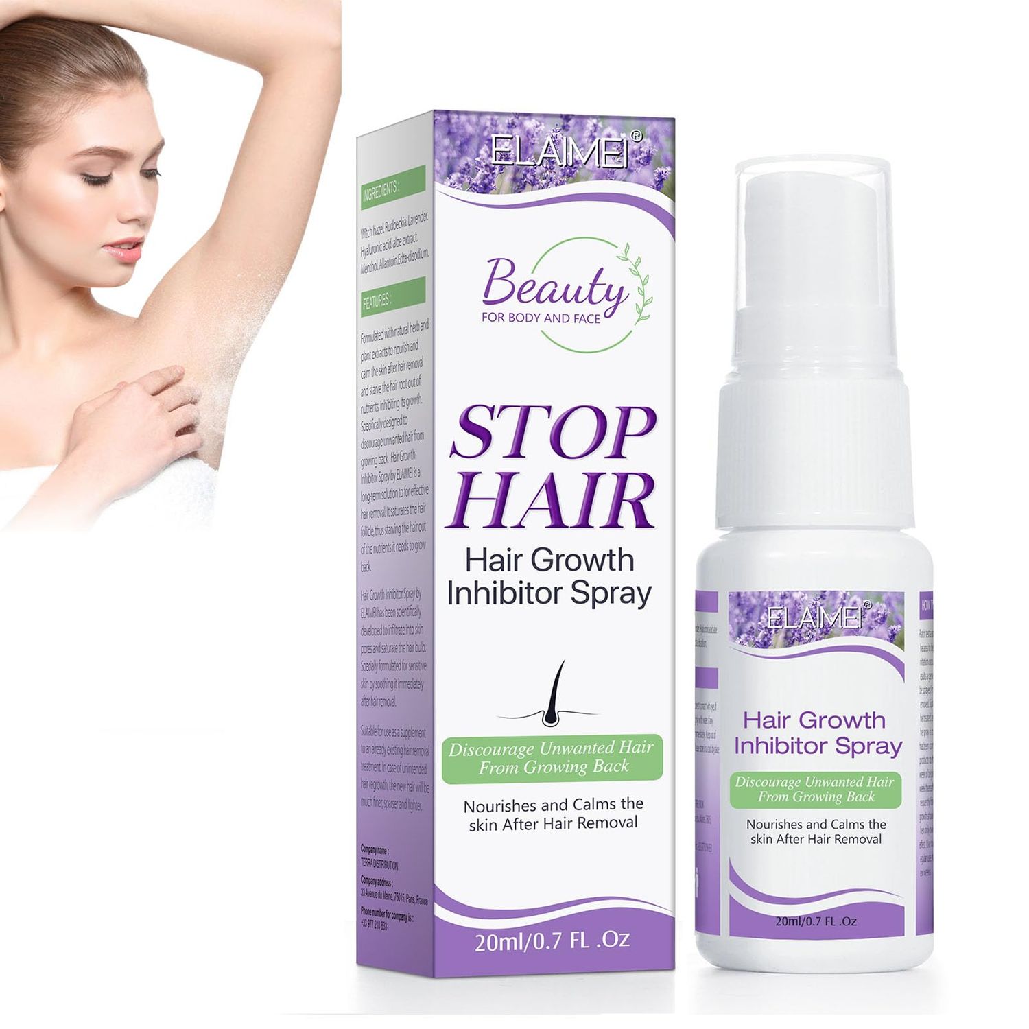 Hair Growth Inhibitor Spray - Slows Regrowth for Body, Face, Arms, Armpits, and Legs After Waxing