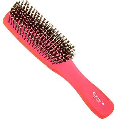 Giorgio GION1R Neon Red 7.75 inch Gentle Touch Detangler Hair Brush for Men and Women. Soft Bristles for Sensitive Scalp. Wet and Dry for all Hair Types. Scalp Massager Brush Stimulate Hair Growth