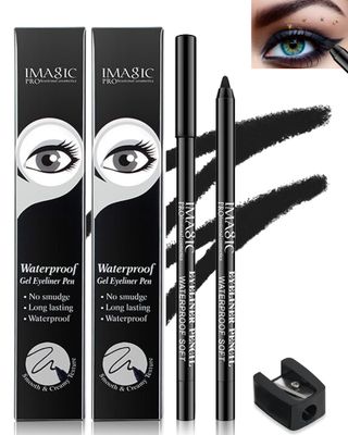 2Pcs Black Waterproof Smudge-proof Gel Eyeliner Pencil with Sharpener, Fade-Proof Eye Liner Pencil Smooth Water Line Pencil,Women&#39;s Day Cat EyeSmoky Eye Makeup Pen for Girls Mature Older Women