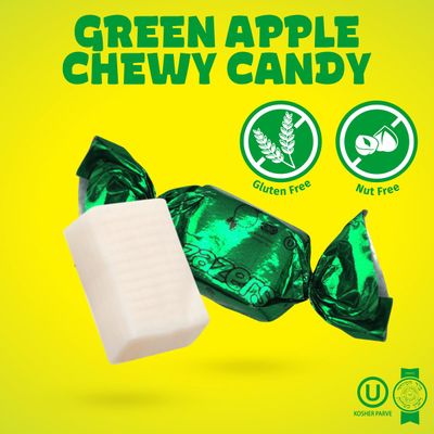 Zazers Green Apple Chewy Taffy Candy - 1-Pound Bag of Zazers Fruity Foil Chewy Candy - Green Apple Flavor, Individually Wrapped, Kosher (NET WT 454g)