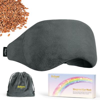 BeHoomi Weighted Eye Mask for Sleeping, Soft Heated Eye Mask, Moist Heat Warm Compress for Eyes, Natural Flaxseeds Microwave Reusable Sleep Mask, Must Haves for Women Spa, Home, Office (Grey)