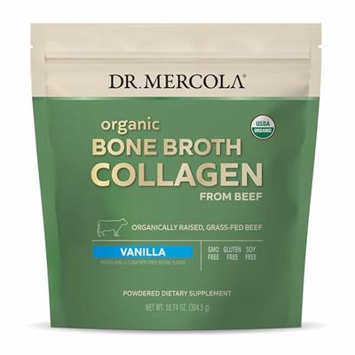 Dr. Mercola Organic Bone Broth Collagen Powder - Supports Bone Health Muscle Growth - USDA Organic, Non-GMO, Gluten-Free Dairy-Free - 30 Servings - Vanilla Flavor