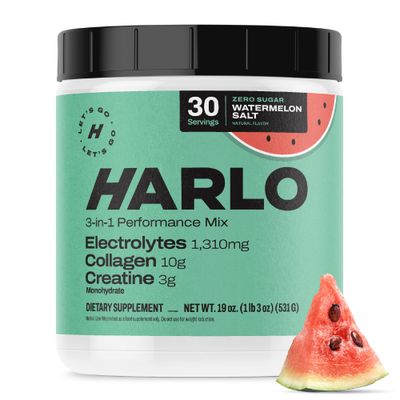 Harlo - Watermelon Salt Electrolyte Drink Mix wBovine Collagen Creatine - Creatine Monohydrate Powder - Energy Drink Powder - Pre Workout Powder - Sugar Free Energy Drinks - Post Workout Recovery