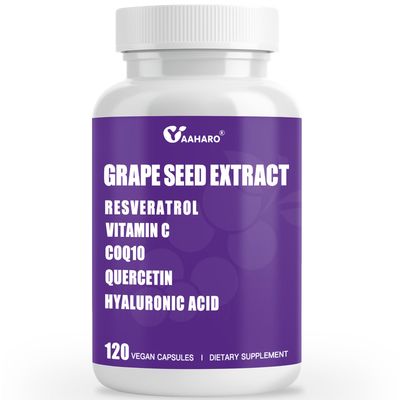 YAAHARO Grape Seed Extract Capsules - 400mg Grape Seed Extract Organic Supplements with Vitamin C, Resveratrol, Quercetin, CoQ10 Hyaluronic Acid for Women Men - 120 Capsules, 60 Days Supply