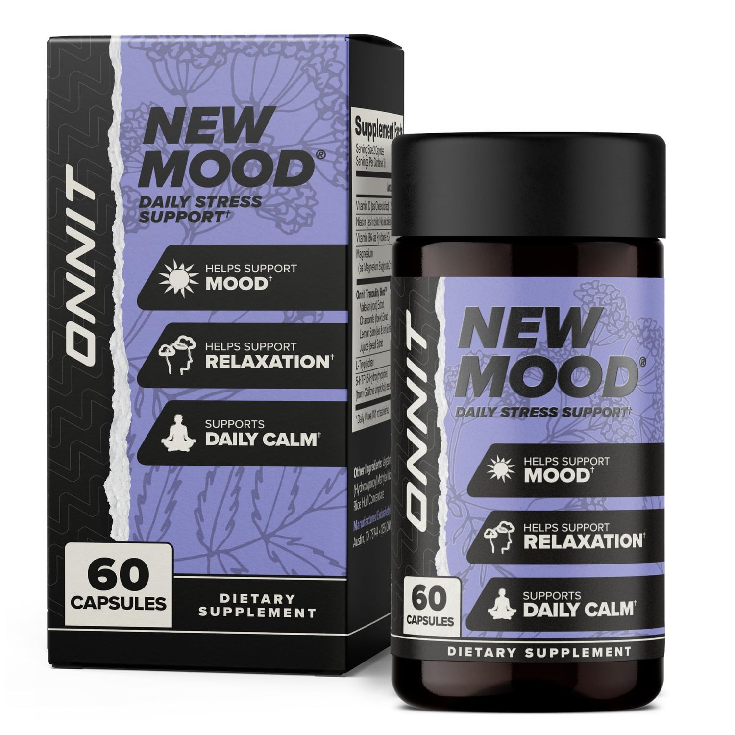 ONNIT New Mood Daily Stress Support Capsules, Sleep and Mood Support Supplement for Men and Women, Daily Stress Management Capsules, 60 Count