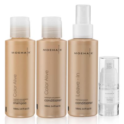 Moehair Travel Size Toiletries (Color Alive Shampoo, Conditioner, Leave-In Conditioner Hair Serum) Color-Safe I Travel shampoo and conditioner set Sulfate and Paraben-Free Formulation