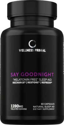 Wellness Primal Natural Sleep Aid for Longer, Restful Sleep Stress Relief wMagnesium, GABA, L-Glycine, L-Theanine Apigenin. MELATONIN Free (60 Vegan Capsules) (1)