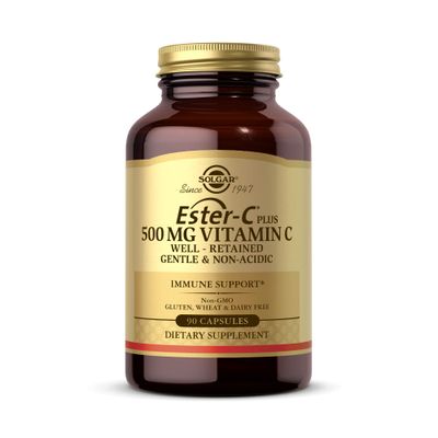 Solgar Ester-C Plus 500 mg Vitamin C with Citrus Bioflavonoids - 90 Capsules - Gentle Non Acidic, Well Retained - 24-Hour Immune Support - Non-GMO, Gluten Free - 90 Servings