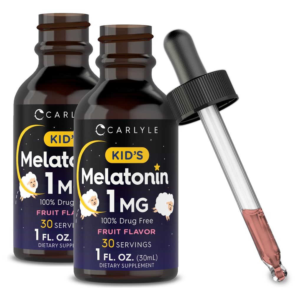 Carlyle Kids Melatonin Liquid 1 fl oz Two Pack Fruit Flavor Drug Free Childrens Supplement