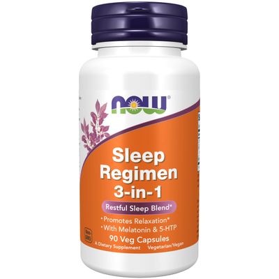 NOW Foods Supplements, Sleep Regimen 3-In-1, With Melatonin, 5-HTP and L-Theanine, Restful Sleep Blend, 90 Veg Capsules