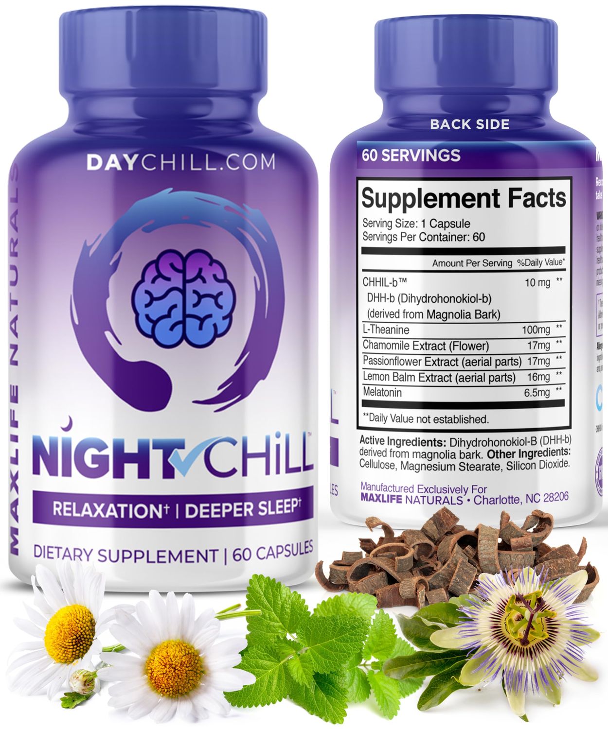 Night Chill Sleep Supplement - Sleep Support with DHH-B from Magnolia Bark - Mood Support Supplrement for Adults - Stay Calm Relaxed Before Bedtime - 60 Capsules