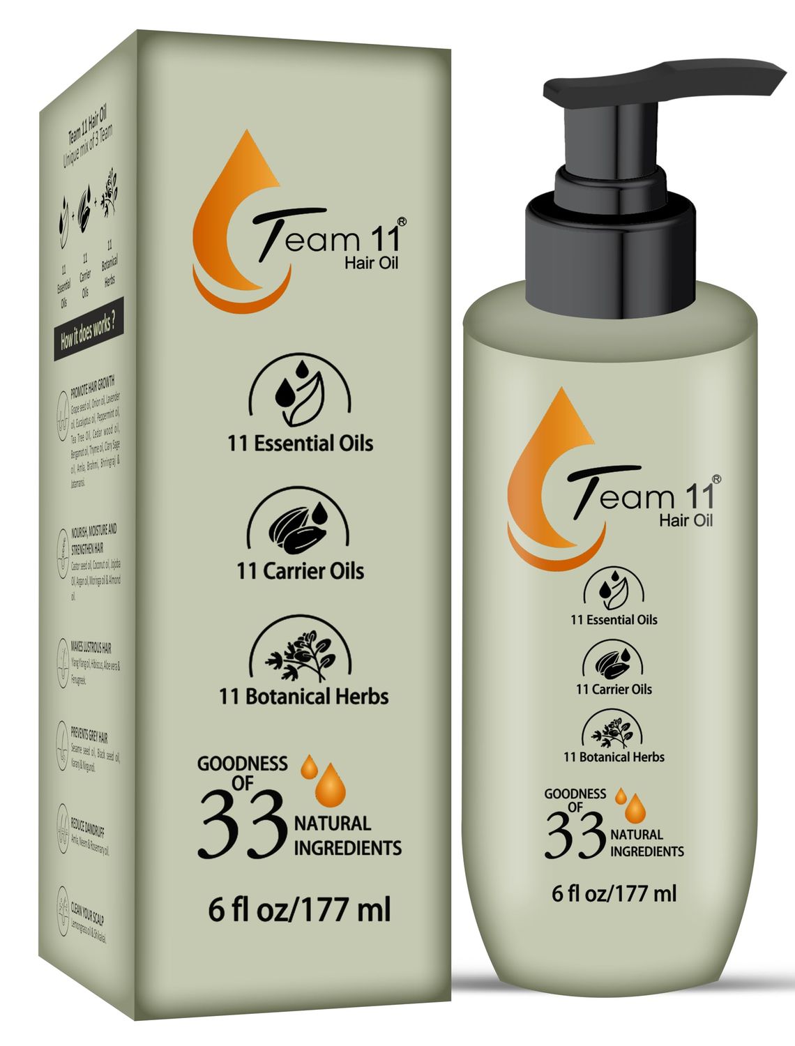 Hair Oil (Team 11 Hair Oil) 6 fl.oz177 ml I Hair Growth Oil, Unique mix of 3 Team of 11 Carrier oil, 11 Essential oil and 11 Botanical herbs