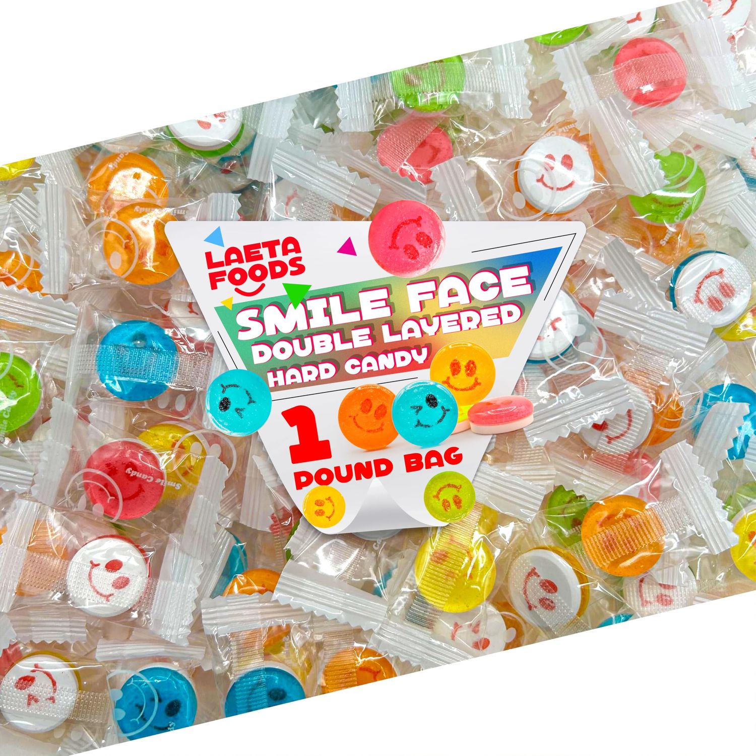 Smiley Face Candy 1 Pound Bag - About 150 Count Sour and Sweet Emoji Hard Candies Assorted Fruit Flavors Individually Wrapped Party Favors for Kids&#39; Celebrations