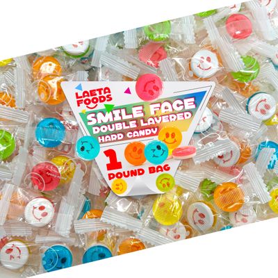 Smiley Face Candy 1 Pound Bag - About 150 Count Sour and Sweet Emoji Hard Candies Assorted Fruit Flavors Individually Wrapped Party Favors for Kids&#39; Celebrations