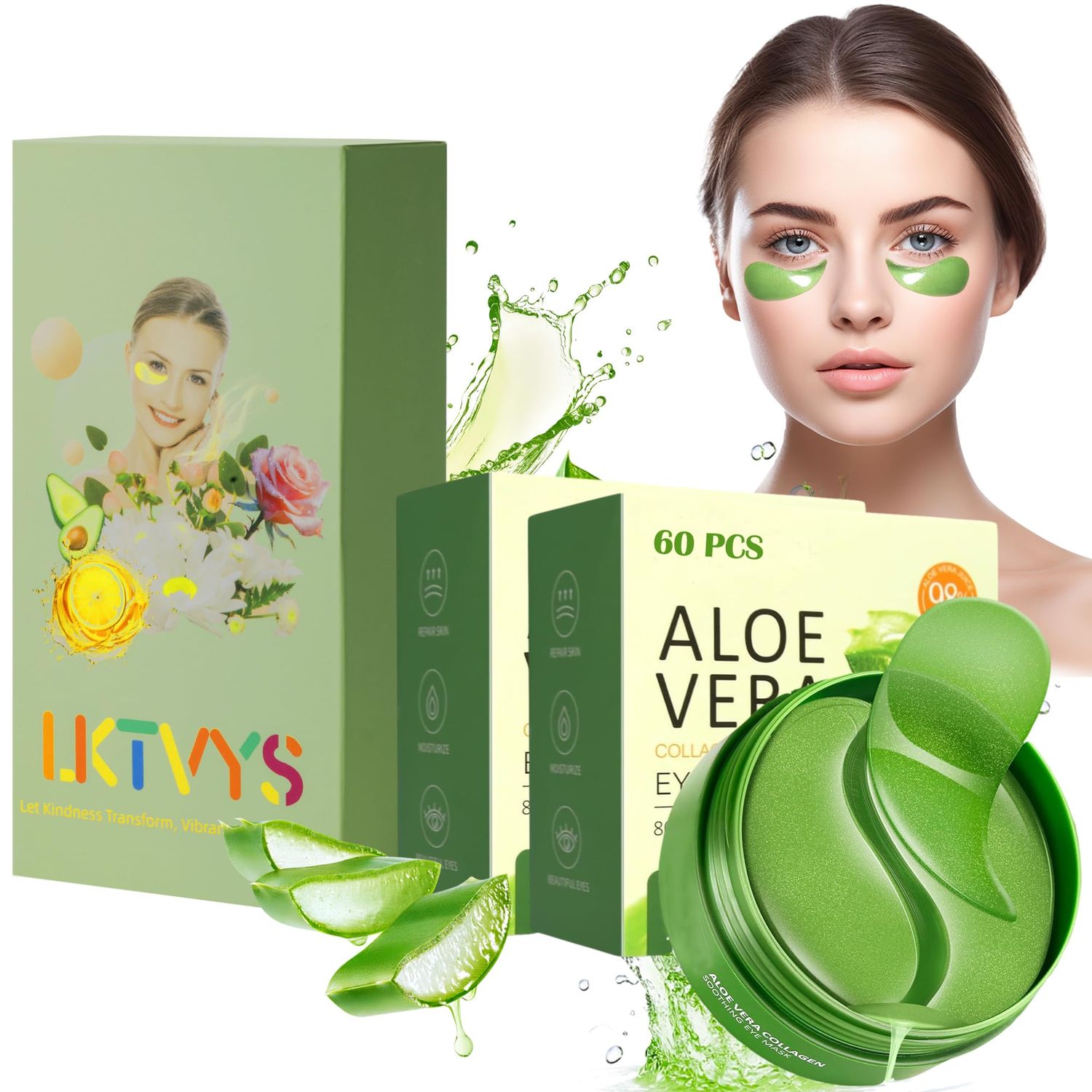 Lktvys Aloe Vera Eye Gel Patches 2 Pack 120 PCS, Soothing Hydrating, Reducing Dark Circles and Puffiness, Collagen-Infused Eye Mask, Refreshing Rejuvenating, Suitable for Both Men and Women