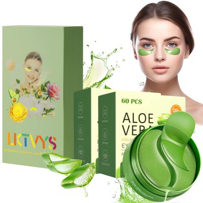Lktvys Aloe Vera Eye Gel Patches 2 Pack 120 PCS, Soothing Hydrating, Reducing Dark Circles and Puffiness, Collagen-Infused Eye Mask, Refreshing Rejuvenating, Suitable for Both Men and Women