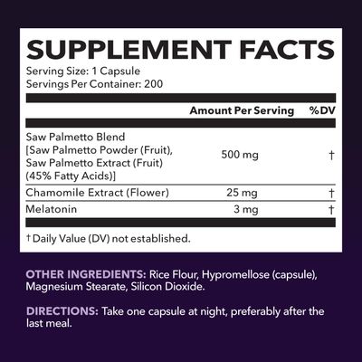 Saw Palmetto PM for Men with Melatonin 3mg - Night Time Prostate Health Supplement for Bladder and Sleep Support - Reduce Urinary Frequency - 200 Count - Vegan, Non-GMO Capsules - Over 6 Month Supply