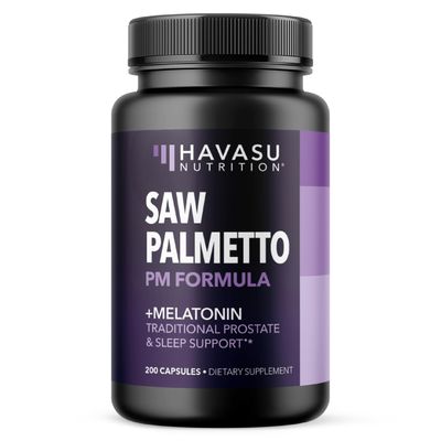Saw Palmetto PM for Men with Melatonin 3mg - Night Time Prostate Health Supplement for Bladder and Sleep Support - Reduce Urinary Frequency - 200 Count - Vegan, Non-GMO Capsules - Over 6 Month Supply