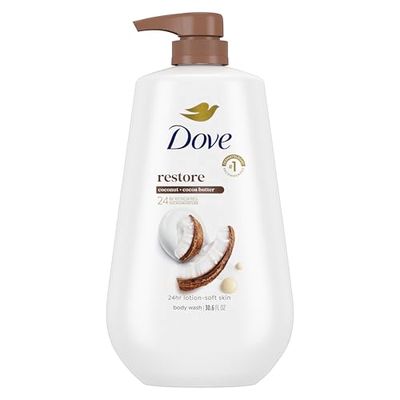Dove Body Wash with Pump Restore Coconut Cocoa Butter for 24hr Lotion-Soft Skin Moisturizing Skin Cleanser with No Sulfates No Parabens 30.6 Oz
