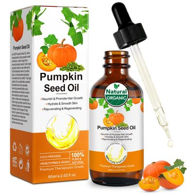 Pumpkin Seed Oil for Hair Growth 2.02 fl.oz, 100 Natural Pure Cold Pressed Organic Pumpkin Oil for Face, Dry Damaged Hair Growth, Moisturizing Scalp Strengthen Hair Thickness for Skin and Body