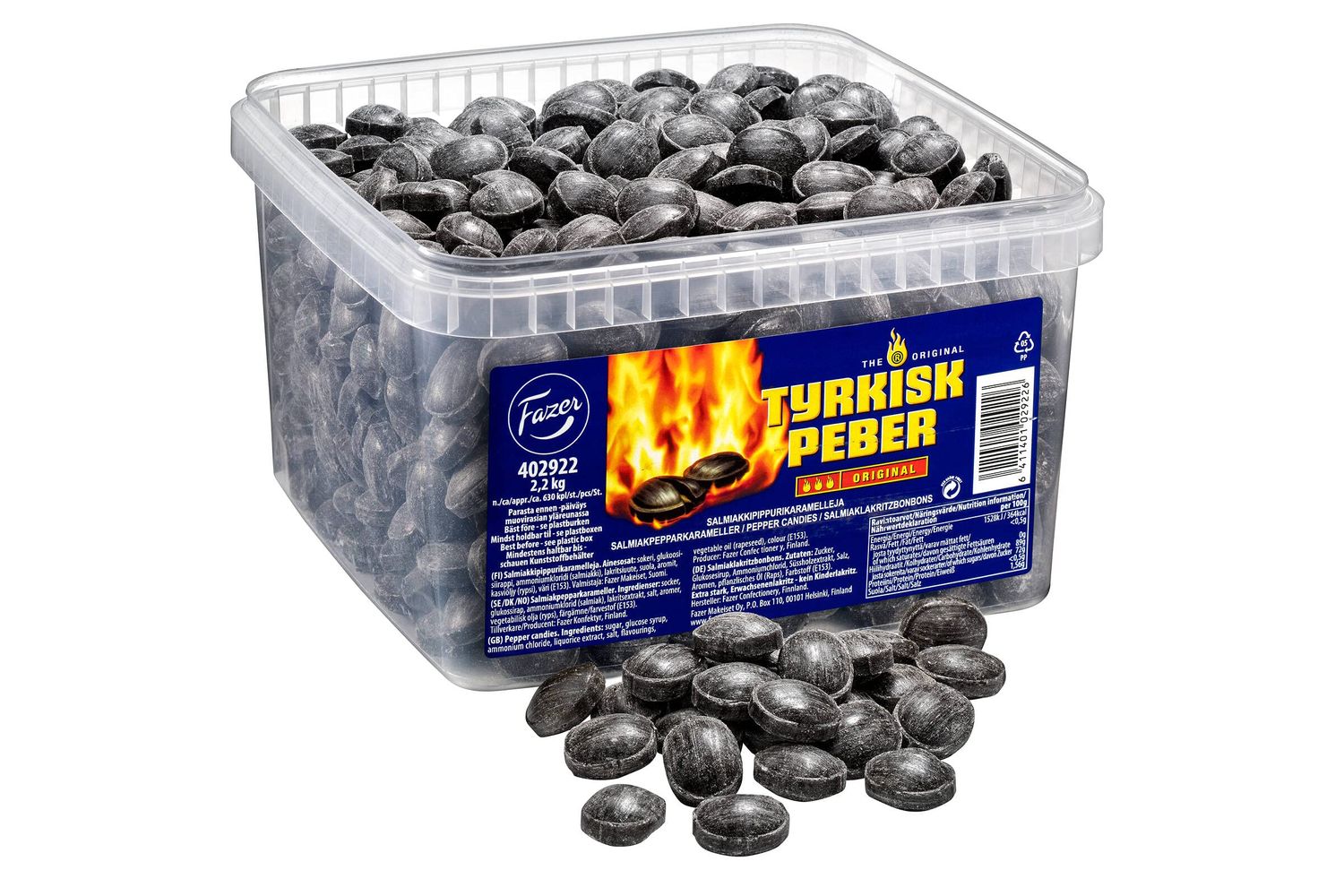 Fazer The Original Tyrkisk Peber - Turkish Pepper - Finnish - Caramel - Boiled - Hard - Salmiak - Salmiac - Salty Licorice - Pepper - Candies - Sweets - Box 2,2 kg