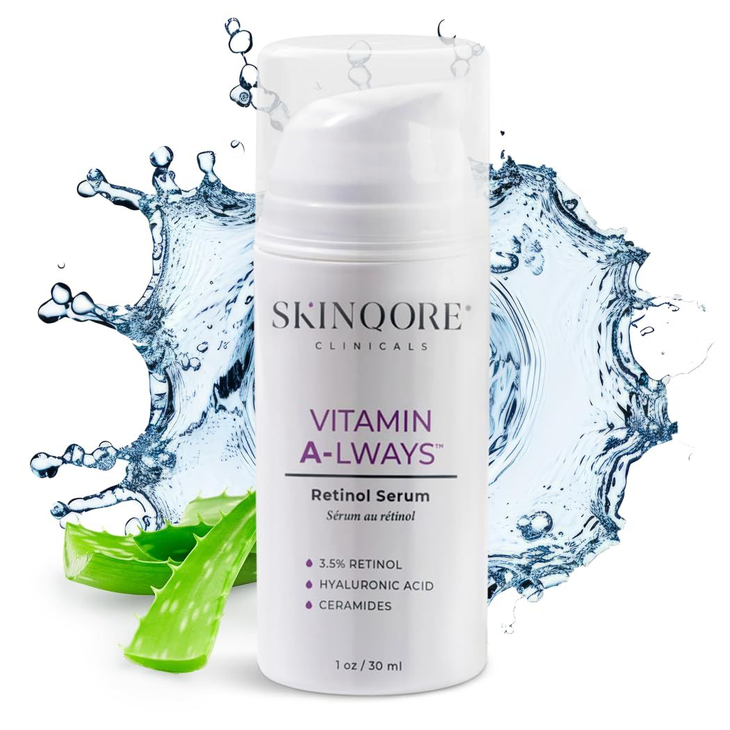Retinol Serum with Hyaluronic Acid, Ceramides Vitamin A Antioxidants Anti Wrinkle Glass Skin Care Dark Spot Remover for Face Gently Exfoliates Fragrence Free Plant Based - 1 Oz
