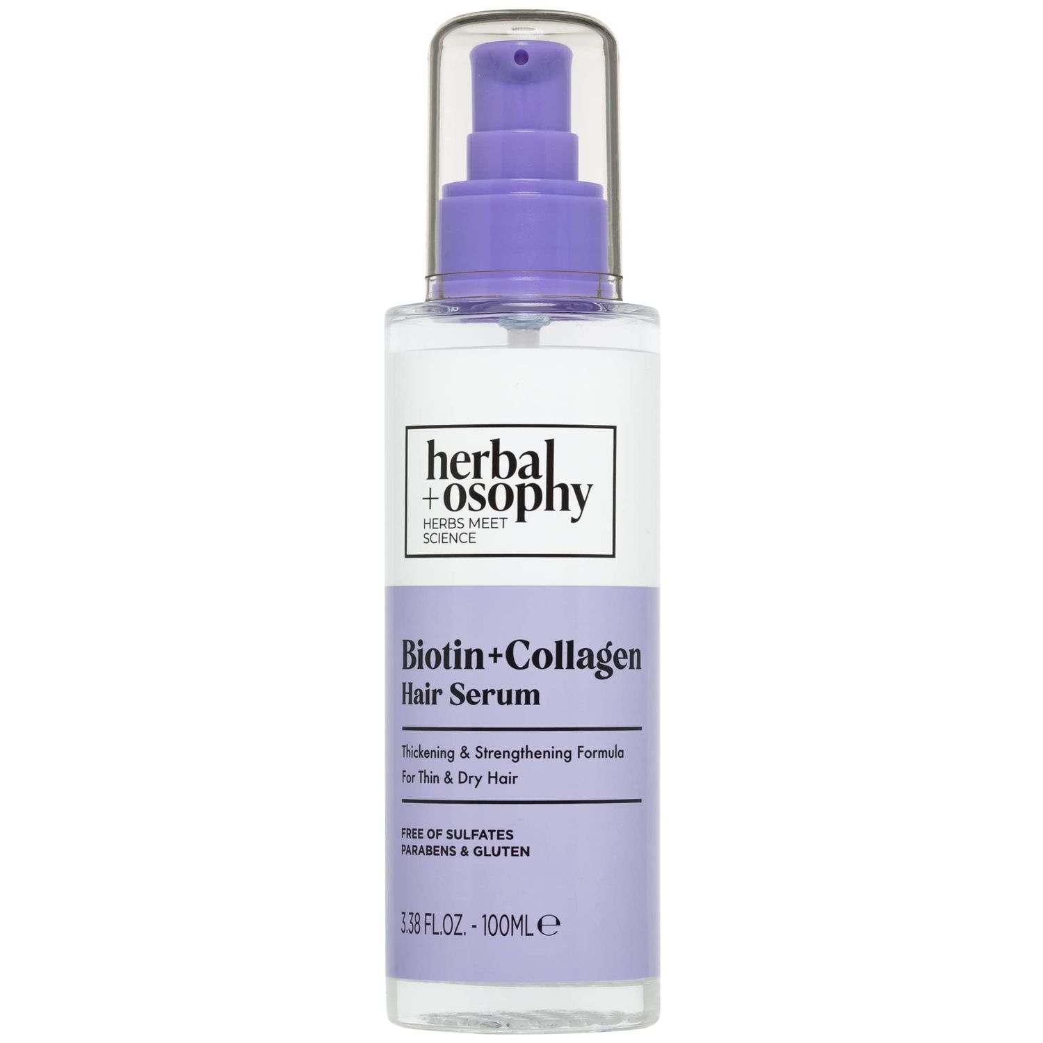 Herbalosophy Bitoin Collagen Hair Serum - Thickening Strengthening Formula for Thin Dry Hair - Salon-Quality Haircare with Natural, Healthy Ingredients. Vegan. Sulfate Paraben Free. 3.38oz