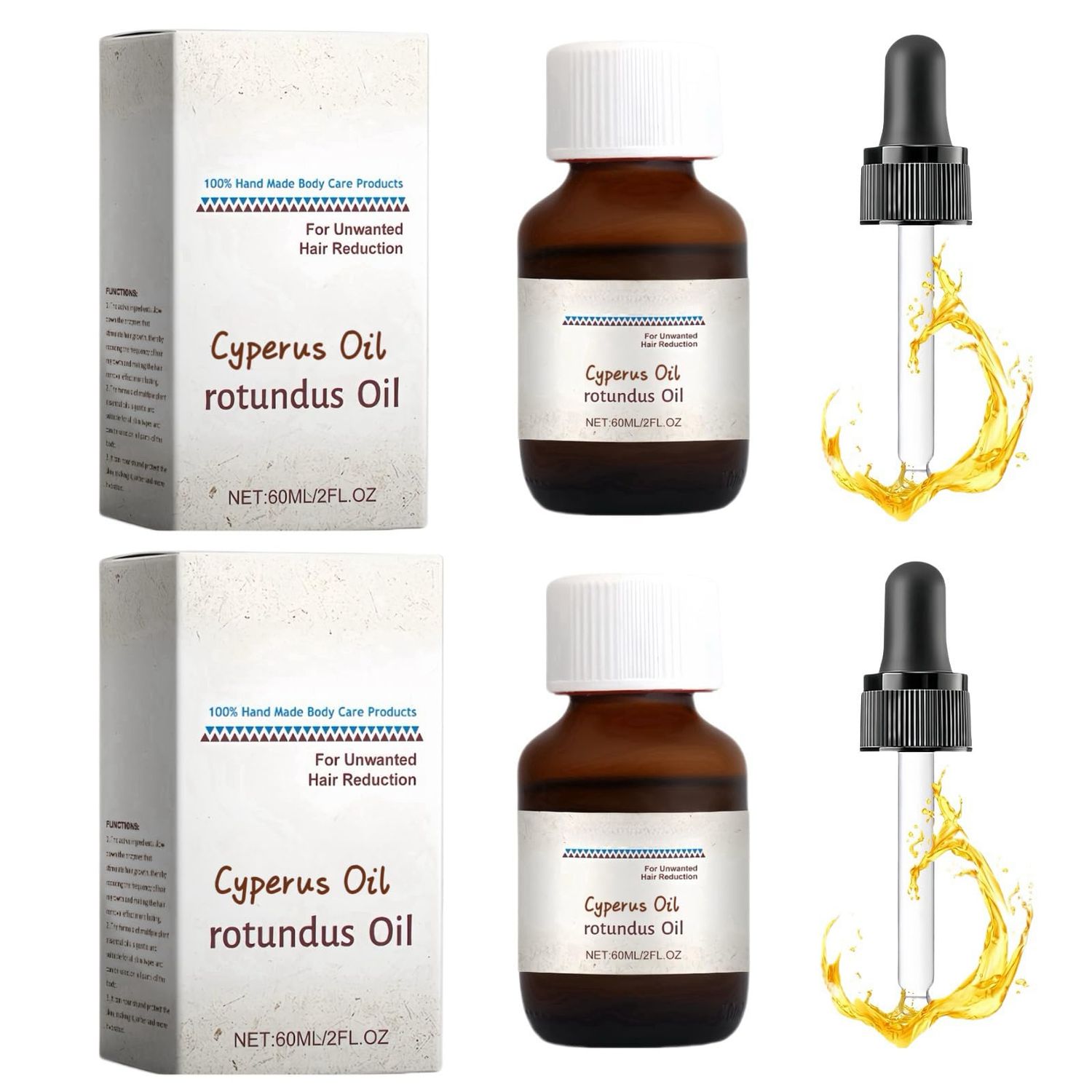 (2PCS) Cyperus Oil, Rotundus Oil for Hair Removal, 60ml Natural Cyperus Oil with Dropper, Reducing Body Hair Growth