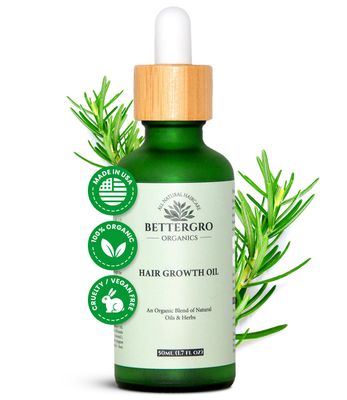 BetterGRO Natural Hair Growth Oil, Organic Herbal Blend with Rosemary, Black Seed, Amla Pumpkin Seed Oil, Nourishes Scalp, Strengthens Strands, Supports Fuller Hair - Vegan, Cruelty-Free (1.7 fl oz)