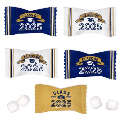 Navy and Gold Graduation Butter Mints Class of 2025 Candies Bag 100 Count Individually Wrapped Congratulations Grad Mint Candy 13 Ounce Bags Goody Treats Sweets Dinner Party Supplies Decorations