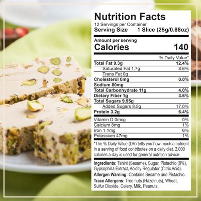Eastanbul Halvah with Pistachio, 10.6oz, Turkish Halva, Tahini Halvah, Pistachio Halva Candy, Traditional Sesame Dessert, Vegan, Gluten Free Halva, Non-GMO, Halwa, Halawa