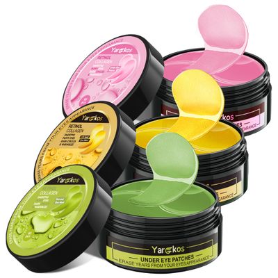 3 Packs 60 Pcs Under Eye Patches, Green24K GoldPink, 30 Pairs Undereye Mask for Puffy Eye Dark Circle Treatment, Collagen Gel Pads Hydrating for Eye Bag Puffiness Wrinkle, Women Men Beauty Skin Care