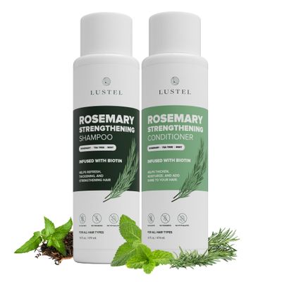 Rosemary Strengthening Sulfate Free Shampoo Conditioner Set for Thinning Hair - Biotin Shampoo with Tea Tree Mint. Rosemary Essential Oil for Delicate, Dry Fine Hair - 16 Fl Oz Each (2-Pack)