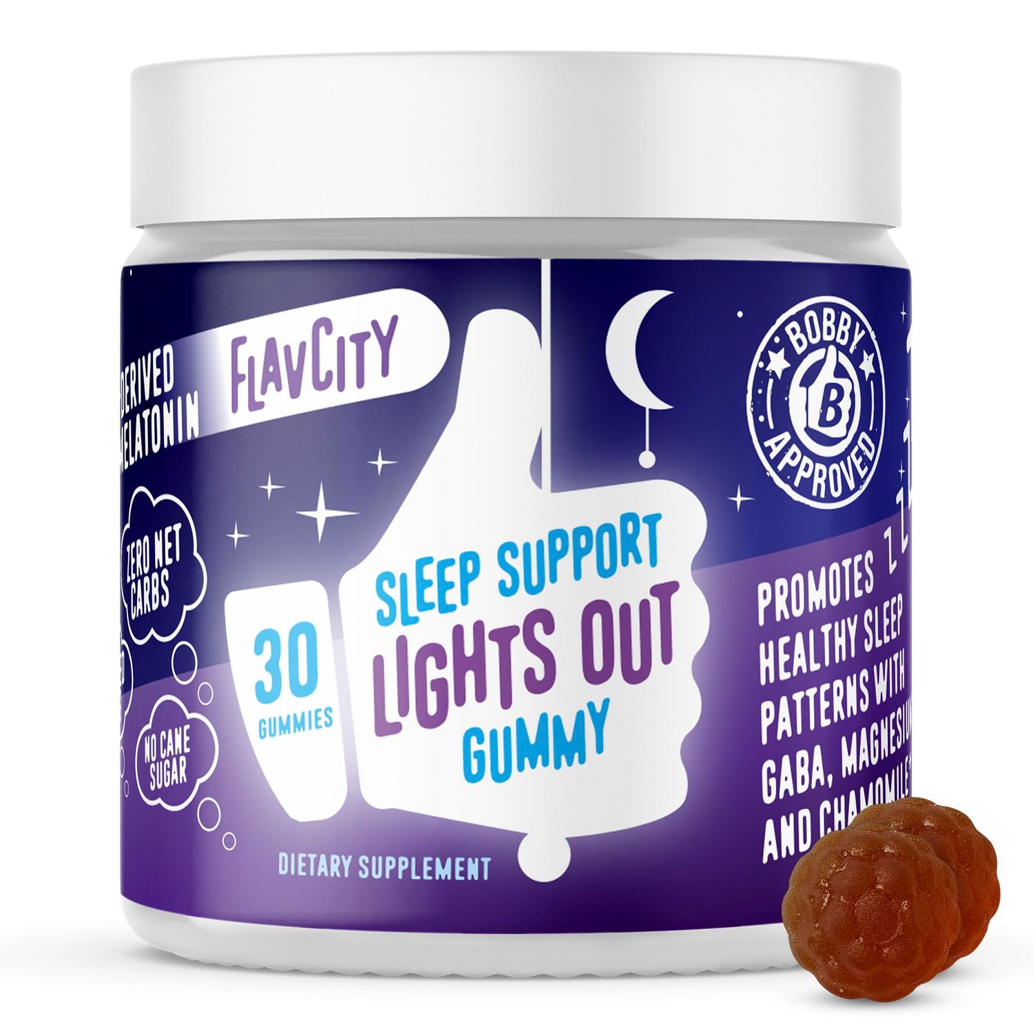 FlavCity Melatonin Sleep Gummies for Adults, Lights Out Gummy - Chewable Sleep Support Supplement with Plant-Based GABA, Magnesium Chamomile for Deep Restful Bedtime, 30-Day Supply