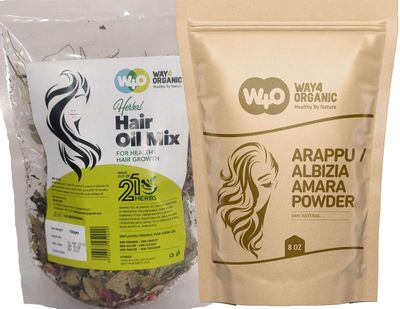 Combo Hair Care - Herbal Hair Oil Mix 5.3 Oz and Arappu Powder 8 Oz, Herbs for Thick Long Hair Growth 150 grams, Prevents Dandruff, Hairfall, Damaged treatment, Hair Repair, Scalp Care