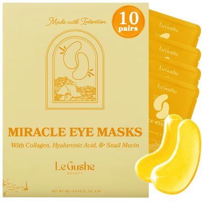 LE GUSHE Under Eye Patches - Gold Under Eye Masks for Dark Circles and Puffiness - With Collagen Amino Acids - Gifts for Women - Bridesmaid Gifts (10 pairs)