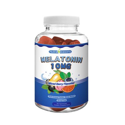 Nutra Seasons Melatonin Gummies, Sleep Support, Work with Natural Sleep Cycles for Better Sleep, Help with Jetlag, 10mg Max Strength, Gluten-Free, Gelatin-Free, Non-GMO, Natural Berry Flavor, 60 ct