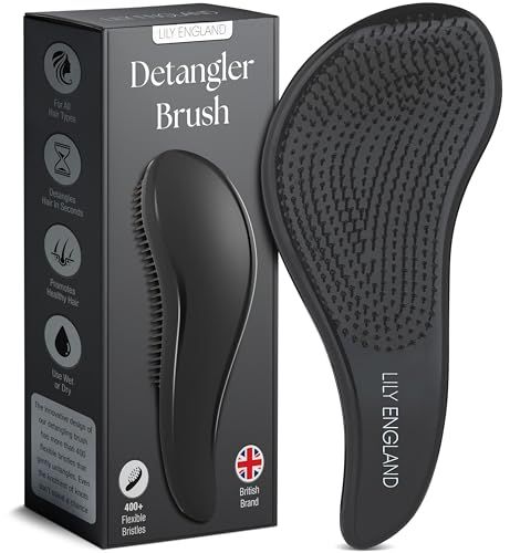 Lily England Hair Brush for Men with Curly, Thick, Straight Natural Hair - Lightweight Mens Brush with Smooth Flexible Bristles - Black Hairbrush for Man with Wet Dry Hair