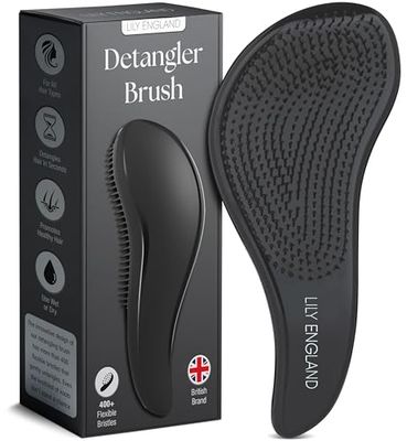 Lily England Hair Brush for Men with Curly, Thick, Straight Natural Hair - Lightweight Mens Brush with Smooth Flexible Bristles - Black Hairbrush for Man with Wet Dry Hair