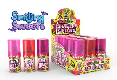 Smiling Sweets Howler Shake and Tasty Treats Spray Rad Reds, Red Razz, Pink Razz and Ruby Razz, Sour Candy Spray with Sour Gumball Shaker (Pack of 3)