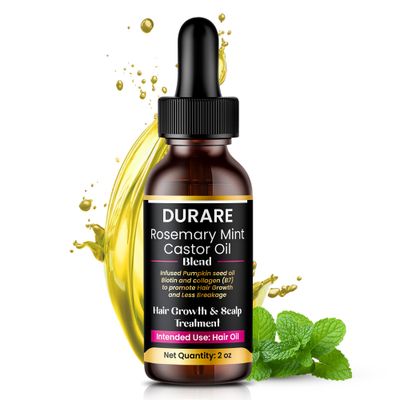DURARE Hair Growth Oil - Organic Rosemary, Mint, Castor Oil, Citrus Oil, Pumpkin Seed Oil, biotin Collagen Promotes Healthy Hair Treat Scalp For All Hair Types 2oz