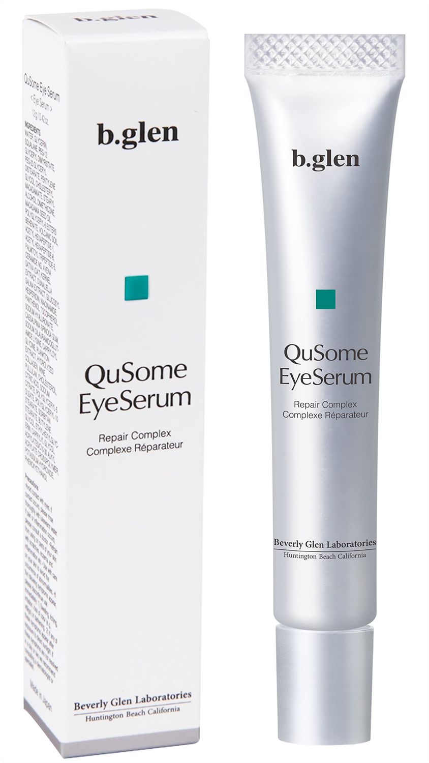 b.glen QuSome Eye Serum (12g0.42Oz.) Smooths Fine Wrinkles and Dry Skin Around The Eye Area. Moist yet Stretchy Textured with a Slightly Pink Hue from The Materra Powder.