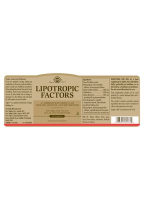 Solgar Lipotropic Factors - 100 Tablets - Non-GMO, Vegan, Gluten Free, Dairy Free, Kosher - 33 Servings