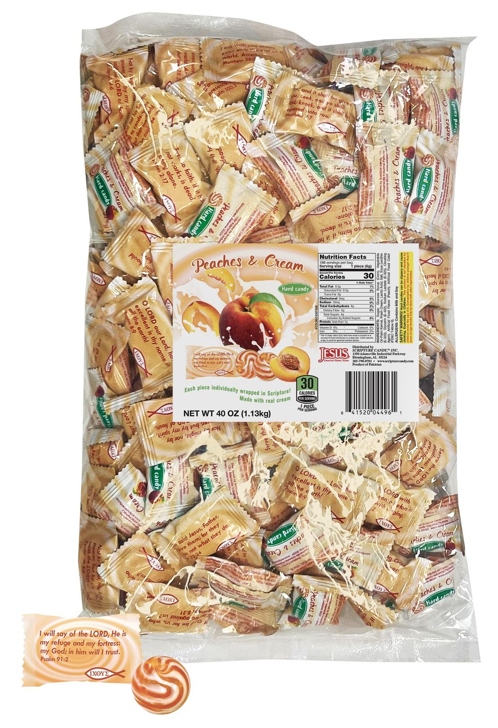 Scripture Candy, Peaches Cream 2.5 LB Bag, 180 Pieces