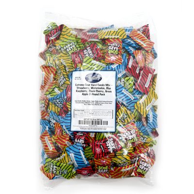 Funtasty Extreme Sour Hard Candy Mix - 2 Pound Bulk Pack (About 300 Count) - Strawberry, Blue Raspberry, Black Cherry, Lemon, Green Apple