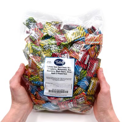 Funtasty Extreme Sour Hard Candy Mix - 2 Pound Bulk Pack (About 300 Count) - Strawberry, Blue Raspberry, Black Cherry, Lemon, Green Apple